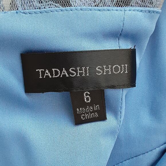 Tadashi Shoji Taida Cocktail Dress Sheer Lace Sequin Ice Blue 6 Formal Glam - Picture 7 of 9